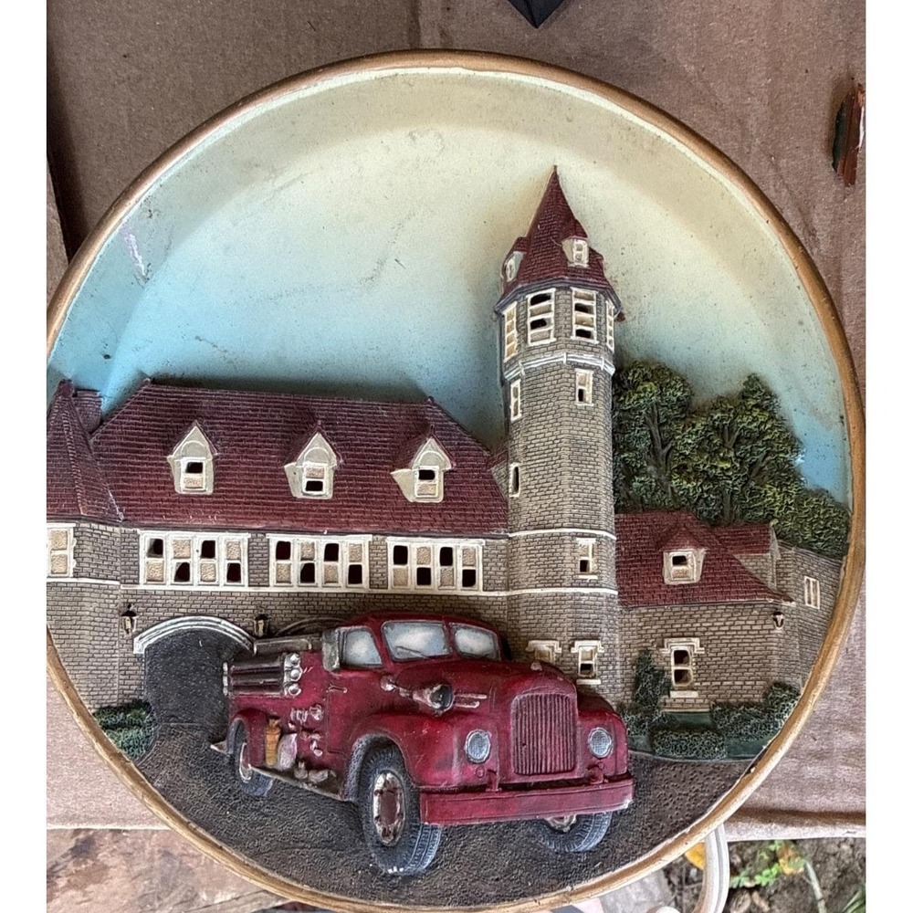vtg fire department fire truck electric tv lamp light 6.75 x 6.75'' night light